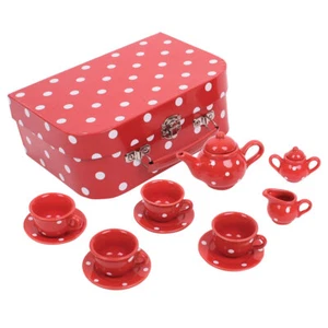 Bigjigs Toys Red Polka Dot Porcelain Tea Set Pretend Role Play Picnic - Picture 1 of 8