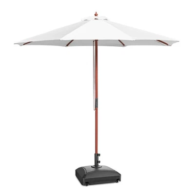 Yescom 9' Wood Outdoor Patio Umbrella with Base Included Wheels Stand White - Image 1 of 4