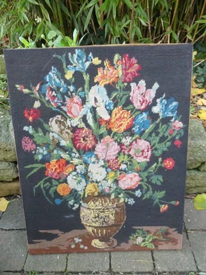 Tapisserie ancienne Canevas Médicis fleuri 55cm de large X 69cm de haut 1960 - Photo 1/4