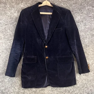 Corduroy Blazer Mens 40L Navy Blue Wide Wale Two Button Patch Pocket Sport Coat - Picture 1 of 19