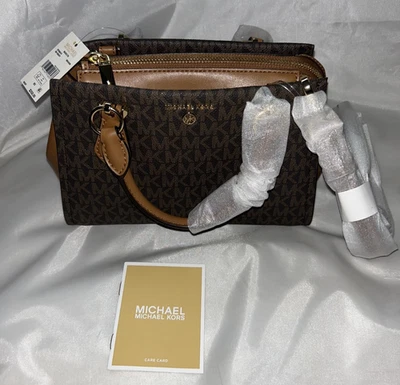 New Michael Kors Marilyn Leather Crossbody Handbag Small Brown Acorn MSRP$258.00 - Image 1 of 4