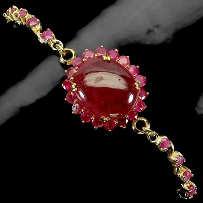 925 Sterling Silver Bracelet Oval Ruby 16x14mm Natural Gemstone Jewelry 7inches - Image 1 of 4