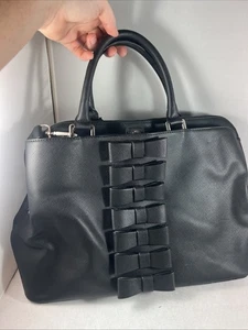 Betsey Johnson large tote shopper bag patent leather bows purse black - Picture 1 of 10