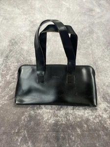 Vintage Furla Black Leather Shoulder Bag Handbag Made In Italy Purse - Picture 1 of 8