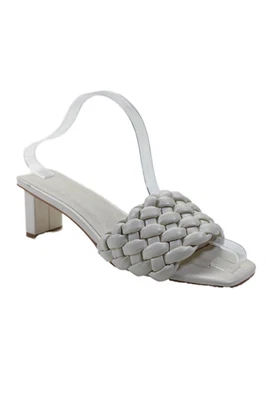 Sol Sana Womens Block Heel Woven Single Strap Slide Sandals White Leather 40 - Image 1 of 4