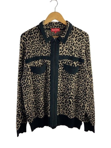 Supreme Polo Shirt 18FW Velluto a coste Dettagli Zip Maglione L Lana Beige Leopardato