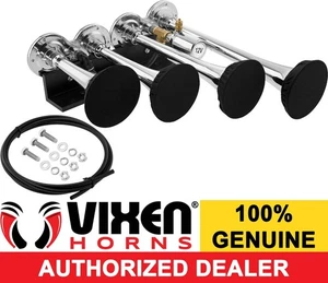 VIXEN HORNS TRAIN AIR HORN 4 TRUMPETS W/COVERS CHROME PLATED FOR TRUCK/CAR LOUD - Picture 1 of 9