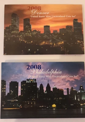 2008 US MINT UNCIRCULATED BU P&D 28 COIN SET Philadelphia and Denver Mint. - Image 1 of 4