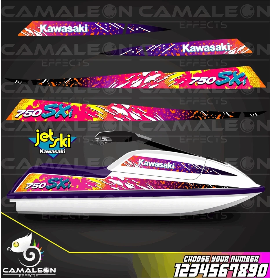 Jet Ski Graphics Kit Decals Wrap For Kawasaki 750 SX 1992-1998 stickers - Image 1 of 1