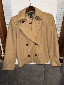 Lauren Ralph Lauren hellbraun 100 % Kamelhaar zwei Knöpfe Damen Blazer USA Größe 4 - Bild 1 von 9