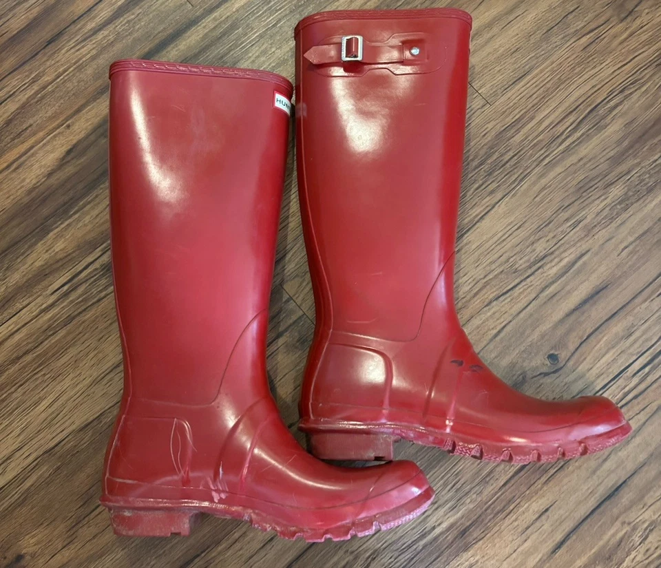 LOOK Hunter Original Botas Altas Wellington Rojo Militar Talla 11 Alto Brillo Foto 1 de 4