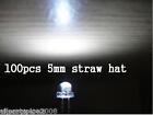 100pcs 5mm white straw hat wide angle led lamp 3v-12v with free resistor W5SH ay