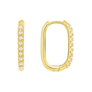 14k Gold Paperclip Diamond Hoop Earrings - Picture 1 of 9