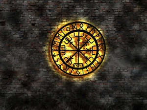 Vegvisir Viking Kompass Wikiinger Neon sign Schild Aufnäher Aufkleber Wegweiser - Bild 1 von 1