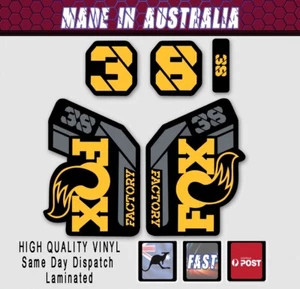 FOX style Factory 38 Fork Decals Stickers Mustard YELLOW/black Laminated - Bild 1 von 2