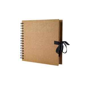 8" Square Kraft Paper Scrapbook DIY Photo Album Book Spiral Bound Ribbon Tie - Picture 1 of 17