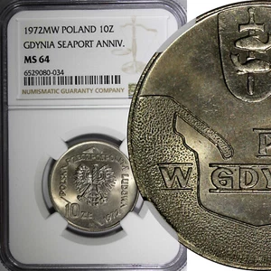 POLAND 1972 MW 10 Złotych NGC MS64 50th Anniversary - Gdynia Seaport Y#65 (34) - Picture 1 of 5