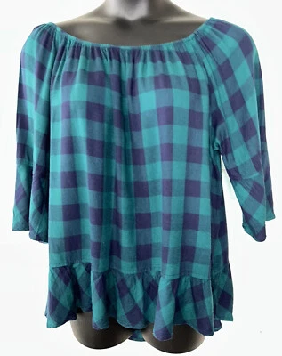 Westbound Woman Sz 1X Lightweight Flannel Pullover Shirt Blue Green Plaid EUC - Image 1 of 4