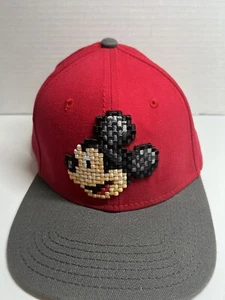 Disney Parks Mickey Mouse Kids Youth 55cm Baseball Cap-Red Snapback Pixelated - Picture 1 of 5