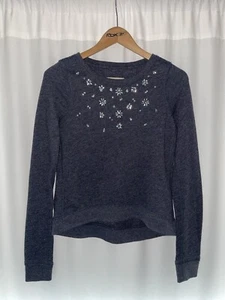 SUDADERA HOLLISTER EMBELLECIDA MUJER XS AZUL MARINO LENTEJUELAS MANGA LARGA CAMISA - Imagen 1 de 5