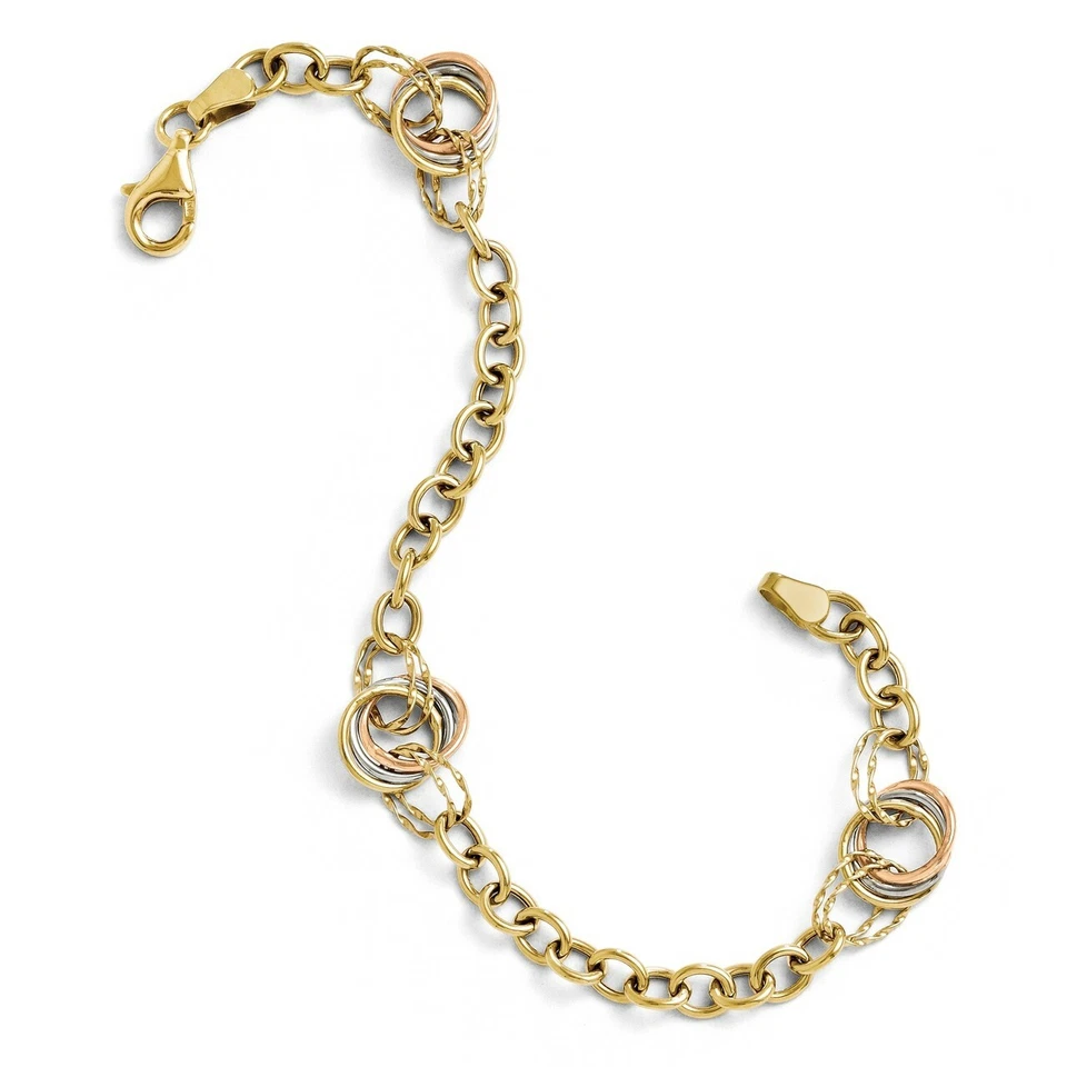 Leslie's 10k Tri-color Gold Polished and Textured Fancy Link Bracelet 10LF503-7. - Image 1 of 2