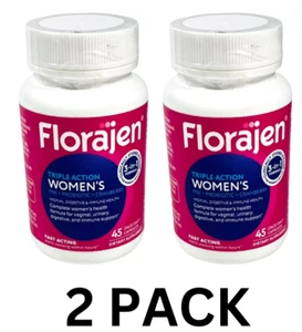 2 Pk Florajen Triple Action Women's Pre + Probiotic + Cranberry 45 Ct Exp 05/25 - Picture 1 of 5