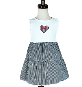 Girl's Black & White Gingham Dress 4T Heart Applique Scalloped Trim Patriotic - Picture 1 of 10