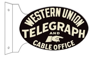 WESTERN UNION TELEGRAPH CABLE CO 18" HEAVY DUTY USA METAL DOUBLE SIDED ADV SIGN - Picture 1 of 1