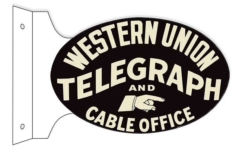 WESTERN UNION TELEGRAPH CABLE CO 18" HEAVY DUTY USA METAL DOUBLE SIDED ADV SIGN - Image 1 of 1