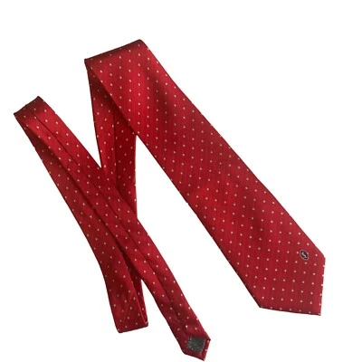 Corbata YSL Yves Saint Laurent 100 % seda roja punteada 59” x 4” hecha a mano logotipo cónico Foto 1 de 4