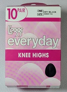 L'eggs Everyday Knee Highs Open Box *7 Pair* One Size Off Black Sheer Toe - Picture 1 of 8