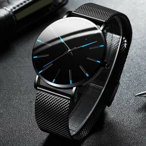 Men's Watch Mesh Belt Business Minimalist Ultra Thin Watches Stainless Steel NEW