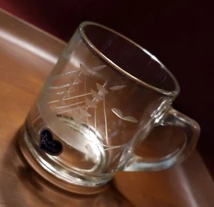 Vintage Javit Crystal Etched Clear Glass Coffee/Tea Mug, Original Foil Sticker - Picture 1 of 10