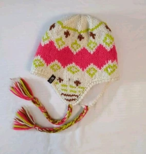 The North Face Toboggan Beanie Skull Cap Pink One Size Geometric Wool Blend - Picture 1 of 7