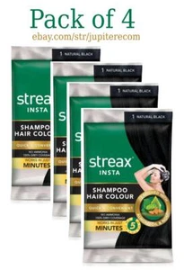 Streax Insta Shampoo Hair Colour, Natural Black, 15 ml (Pack of 4) Free Shipping - Picture 1 of 5