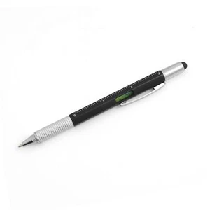 6in1 Stylus Touch Pen Kugelschreiber Lineal Schraubendreher Wasserwaage schwarz - Photo 1/5