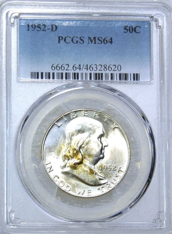 1952-D Franklin Half Dollar PCGS MS64 Frosty 95% FBL Just Graded #E322H Cover