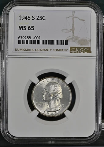 MS65 1945-S Washington Quarter Silver NGC BU UNC GEM++ Cover