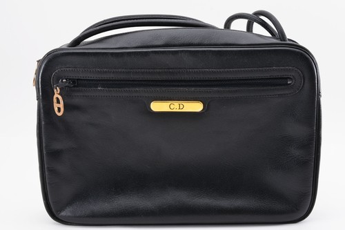 Borsa a tracolla Christian Dior vintage nera con placca logo in pelle autentica da JPN