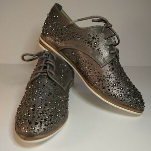 Chic By Lady Couture Embellished Women's Pewter Oxford Shoes Size 38 / 7.5 Abby