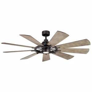 Industrial Design Windmill 9-Blade Ceiling Fan with Opal Etched Light Kit 65 - Picture 1 of 6