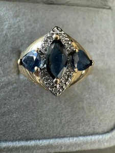 1ctw Vintage Beautiful Blue Sapphire Diamond 14k yellow gold ring - Picture 1 of 10