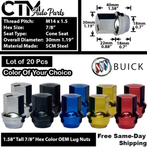 20 BUICK LACROSSE REGAL OEM FACTORY LUG NUT REPLACEMENT M14x1.5 FIT STOCK WHEEL - Picture 1 of 8