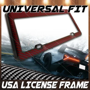 License Plate Frame 1x Universal US Standard Real Red Carbon Fiber Cover Trim - Picture 1 of 4