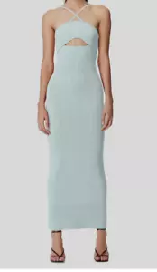 $1390 Herve Leger Women's Blue Sleeveless Cutout Halter Neck Maxi Dress Size S - Picture 1 of 3