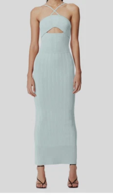 Maxi Vestido Herve Leger Para Mujer Azul Sin Mangas Recorte Cuello Halter Talla S $1390 Foto 1 de 3