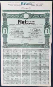 Greece . FIAT ATHINON S.A. Title of 1 Share Bond Stock Certificate , Year : 1963 - Picture 1 of 12