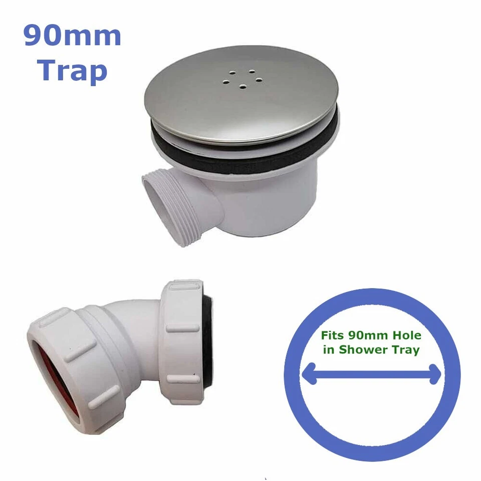 90mm Shower Enclosure Tray Fast Flow Shower Waste Trap Pack with Universal Elbow
