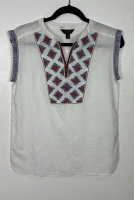 J. Crew Sunburst Embroidered Boho Linen Sleeveless Tank Top Size 00 - Imagem 1 de 4