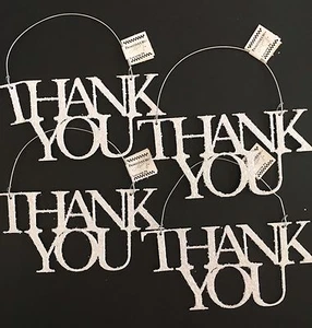 Thank You Tin Metal Word Ornament - Wine Bottle Gift Tag White Sparkly Lot of 4 - Picture 1 of 5